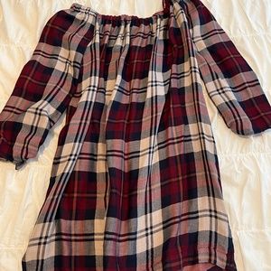 Anthropology Cloth and Stone off the shoulder plaid dress